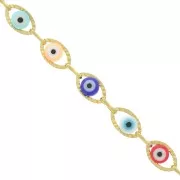 6.7mm Stainless Steel Fancy chain with epoxy resin eye - Gold -Multicoloured x50cm