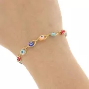 6.7mm Stainless Steel Fancy chain with epoxy resin eye - Gold -Multicoloured x50cm