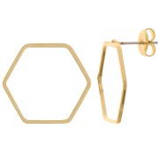 20x22mm Hollow Hexagonal Stud Earrings - 3 Micron Gold Plated x2