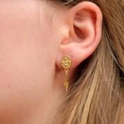 13x8mm Oval earstuds flower design with closed ring - Fine Gold plated x2