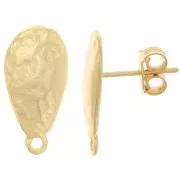 18x9mm Hammered drop earstuds with hoop - Fine Gold plated x2
