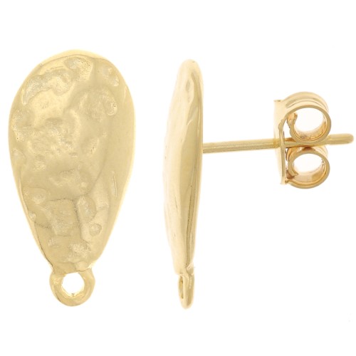 18x9mm Hammered drop earstuds with hoop - Fine Gold plated x2