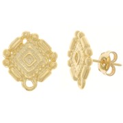 17x15.5mm Aztec style earstuds with closed ring - Fine Gold Tone x2|raw }}