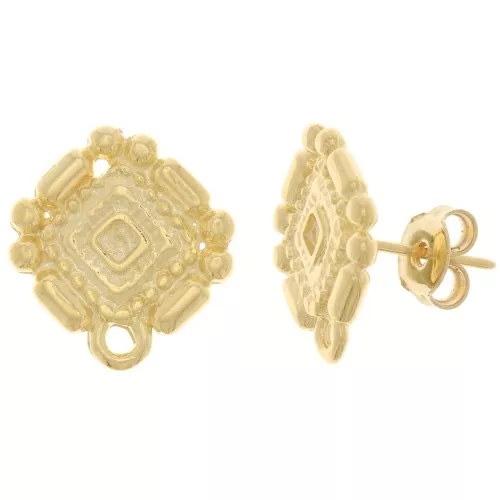 17x15.5mm Aztec style earstuds with closed ring - Fine Gold Tone x2