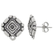 17x15.5mm Aztec style earstuds with closed ring - Antique Silver Tone x2|raw }}