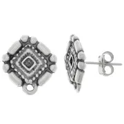 17x15.5mm Aztec style earstuds with closed ring - Antique Silver Tone x2