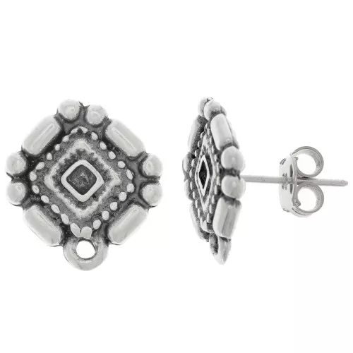 17x15.5mm Aztec style earstuds with closed ring - Antique Silver Tone x2