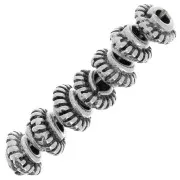 6mm Striated rondelle beads - Antique silver tone x6