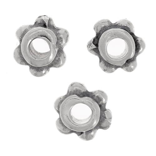 5mm Flower effect rondelle beads - Antique silver tone x10