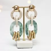 31.5mm Round flat transparent acrylic link - Mint marble x1