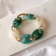 32x23mm Acrylic Coffee Bean Link - Marbled Dark Green x1