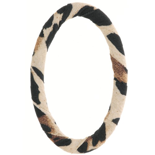 57x36mm oval plastic link covered with fabric - Leopard Brown - Beige x1