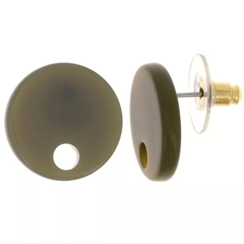 18 mm round acrylic earstuds - Khaki x2