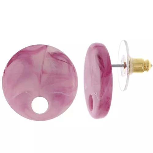 18 mm round acrylic earstuds - Marbled Raspberry - White x2