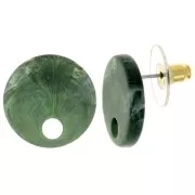 18 mm round acrylic earstuds - Dark Green Marble x2
