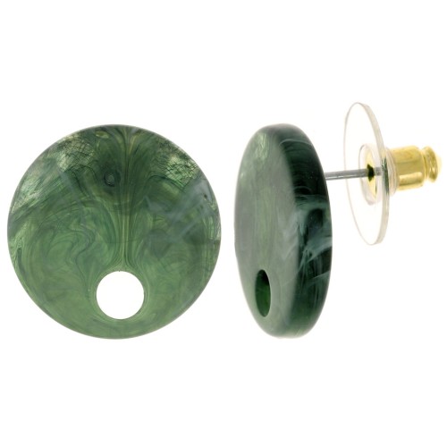 18 mm round acrylic earstuds - Dark Green Marble x2