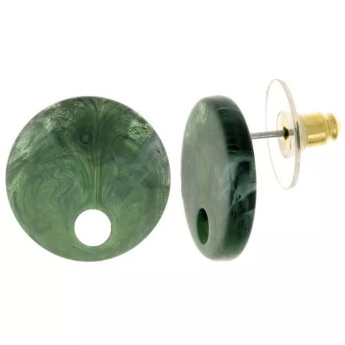 18 mm round acrylic earstuds - Dark Green Marble x2