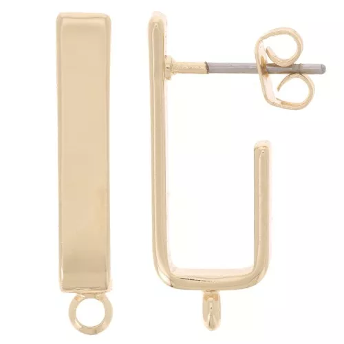 22x3.6mm Rectangular Ear Studs with a closed ring - Gold Tone x2