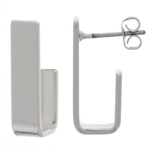 19x5mm Rectangle Ear Studs - Rhodium x2