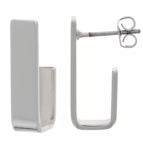 19x5mm Rectangle Ear Studs - Rhodium x2