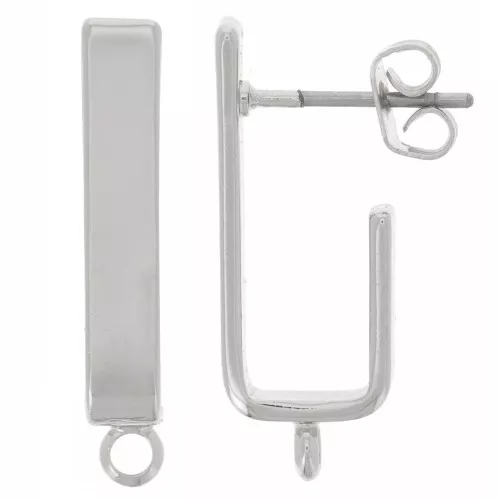 22x3.6mm Rectangular Ear Studs with a closed ring - Rhodium x2