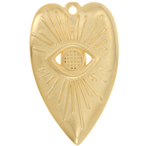 39x24mm Heart pendant with eye pattern for 4mm cabochon - Fine Gold plated x1