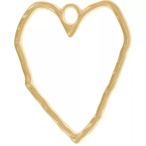35x29mm Hollow hammered Heart Pendant - Fine Gold plated x1
