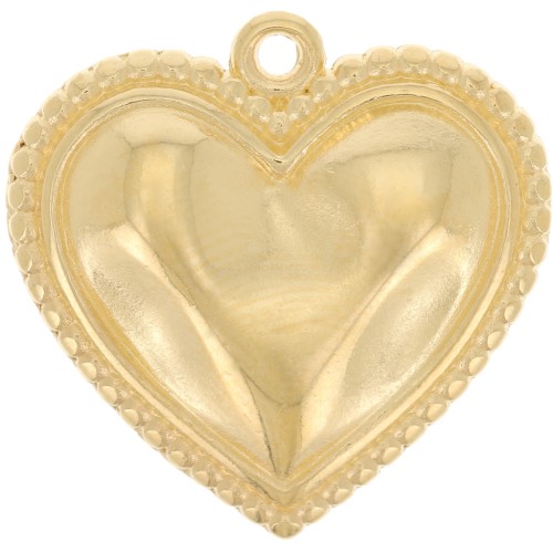 21mm Crumpled effect heart pendant - Fine Gold plated x1