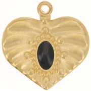 26mm pleated effect heart pendant with epoxy resin - Gold plated - Black x1