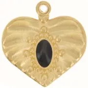 26mm pleated effect heart pendant with epoxy resin - Gold plated - Black x1