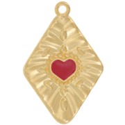 36x24mm diamond effect Heart pendant - Fine gold plated - Red x1|raw }}