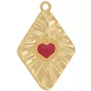 36x24mm diamond effect Heart pendant - Fine gold plated - Red x1