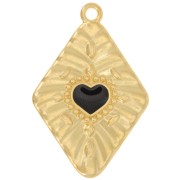36x24mm diamond effect Heart pendant - Fine gold plated - Black x1|raw }}