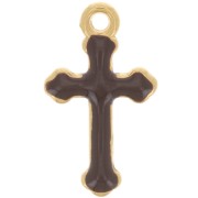19x11mm epoxy resin Cross Charm - Fine Gold Tone - Dark Brown x1