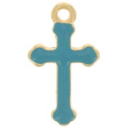 19x11mm epoxy resin Cross Charm - Fine Gold Tone - Turquoise x1
