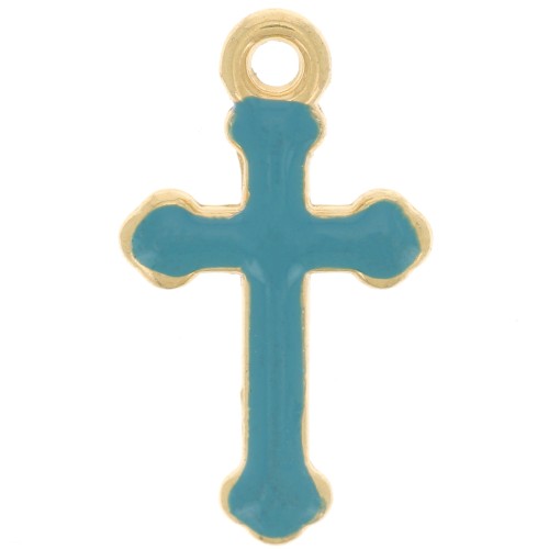 19x11mm epoxy resin Cross Charm - Fine Gold Tone - Turquoise x1