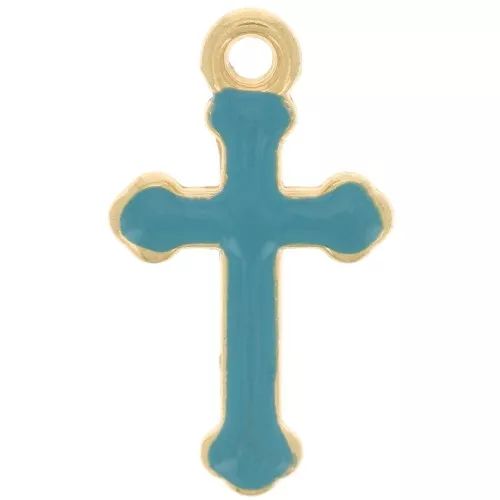 19x11mm epoxy resin Cross Charm - Fine Gold Tone - Turquoise x1