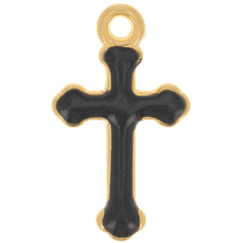 19x11mm epoxy resin Cross Charm - Fine Gold Tone - Black x1