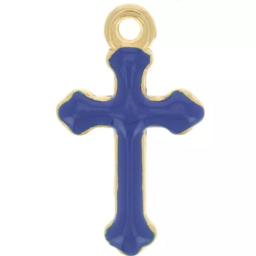 19x11mm epoxy resin Cross Charm - Fine Gold Tone - Dark Blue x1