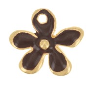 12.5x14mm Flower charm in epoxy resin - Fine Gold plated - Dark Brown x1