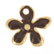 12.5x14mm Flower charm in epoxy resin - Fine Gold plated - Dark Brown x1