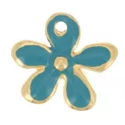 12.5x14mm Flower charm in epoxy resin - Fine Gold plated - Turquoise x1