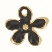 12.5x14mm Flower charm in epoxy resin - Fine Gold plated - Black x1|raw }}