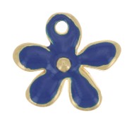 12.5x14mm Flower charm in epoxy resin - Fine Gold plated - Dark Blue x1|raw }}