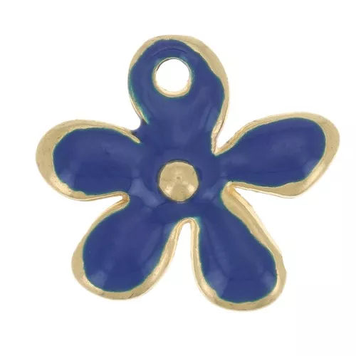 12.5x14mm Flower charm in epoxy resin - Fine Gold plated - Dark Blue x1