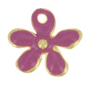 12.5x14mm Flower charm in epoxy resin - Fine Gold plated - Fuchsia x1