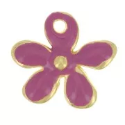12.5x14mm Flower charm in epoxy resin - Fine Gold plated - Fuchsia x1