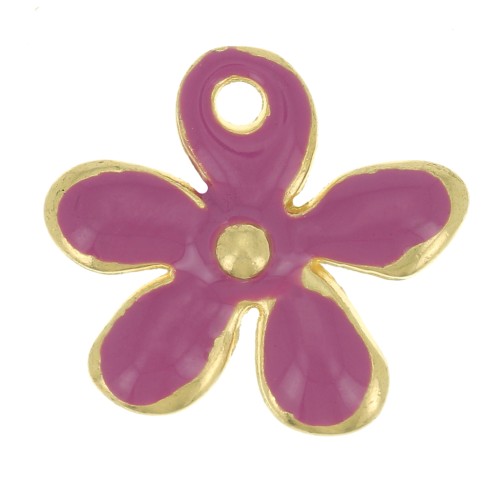 12.5x14mm Flower charm in epoxy resin - Fine Gold plated - Fuchsia x1