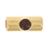 10x4mm Tube bead with epoxy resin - Fine Gold plated - Dark Brown x1