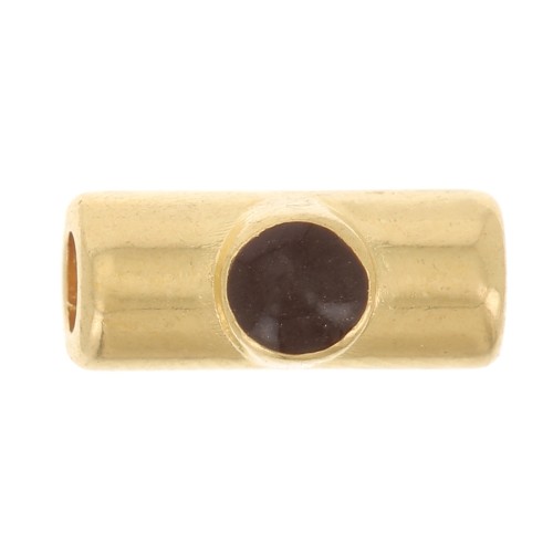 10x4mm Tube bead with epoxy resin - Fine Gold plated - Dark Brown x1